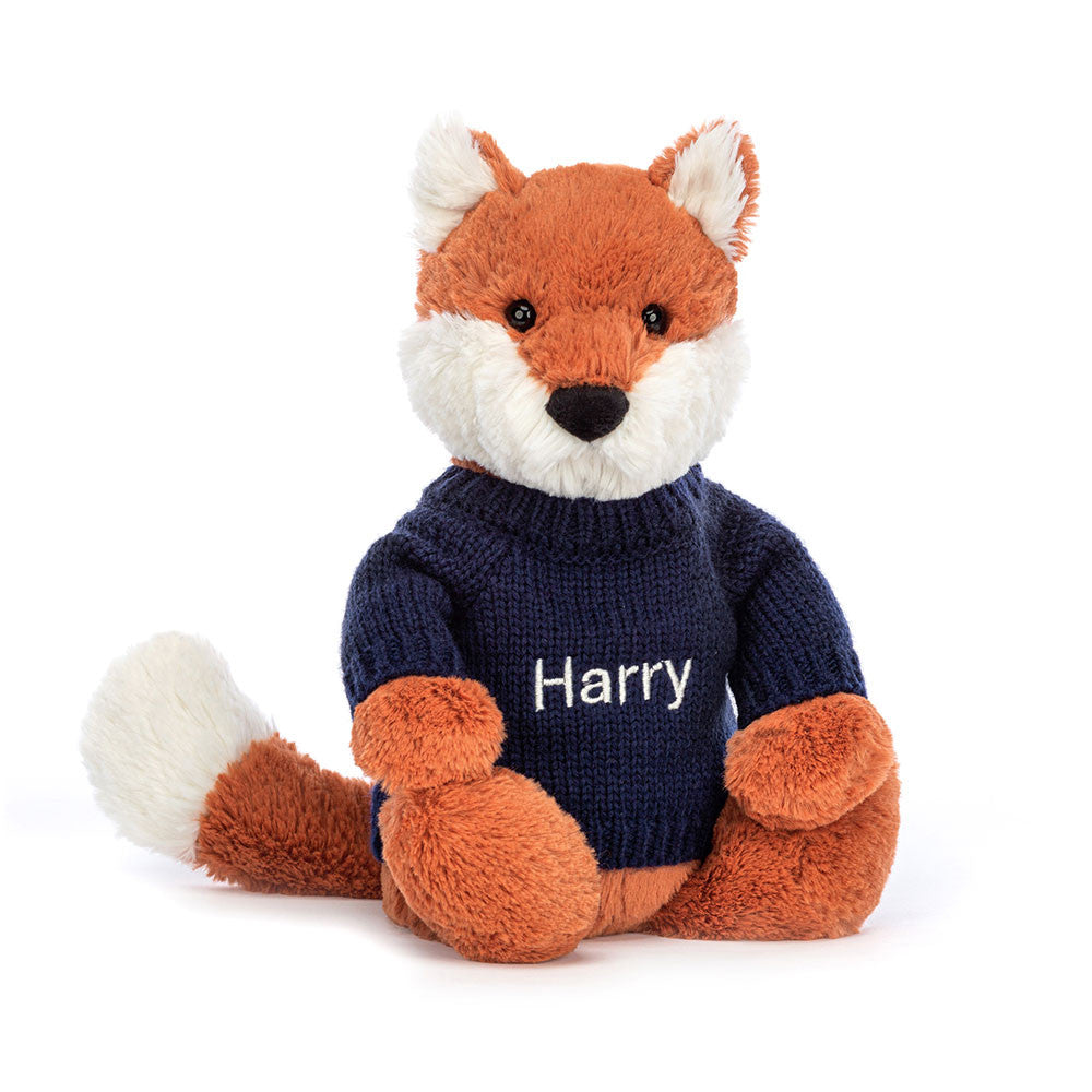 Bashful Fox Cub with Personalized Navy Jumper - Jellycat