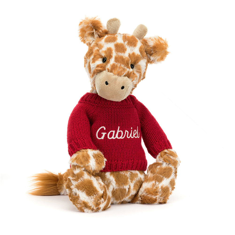 Bashful Giraffe with Personalized Red Jumper - Jellycat Online
