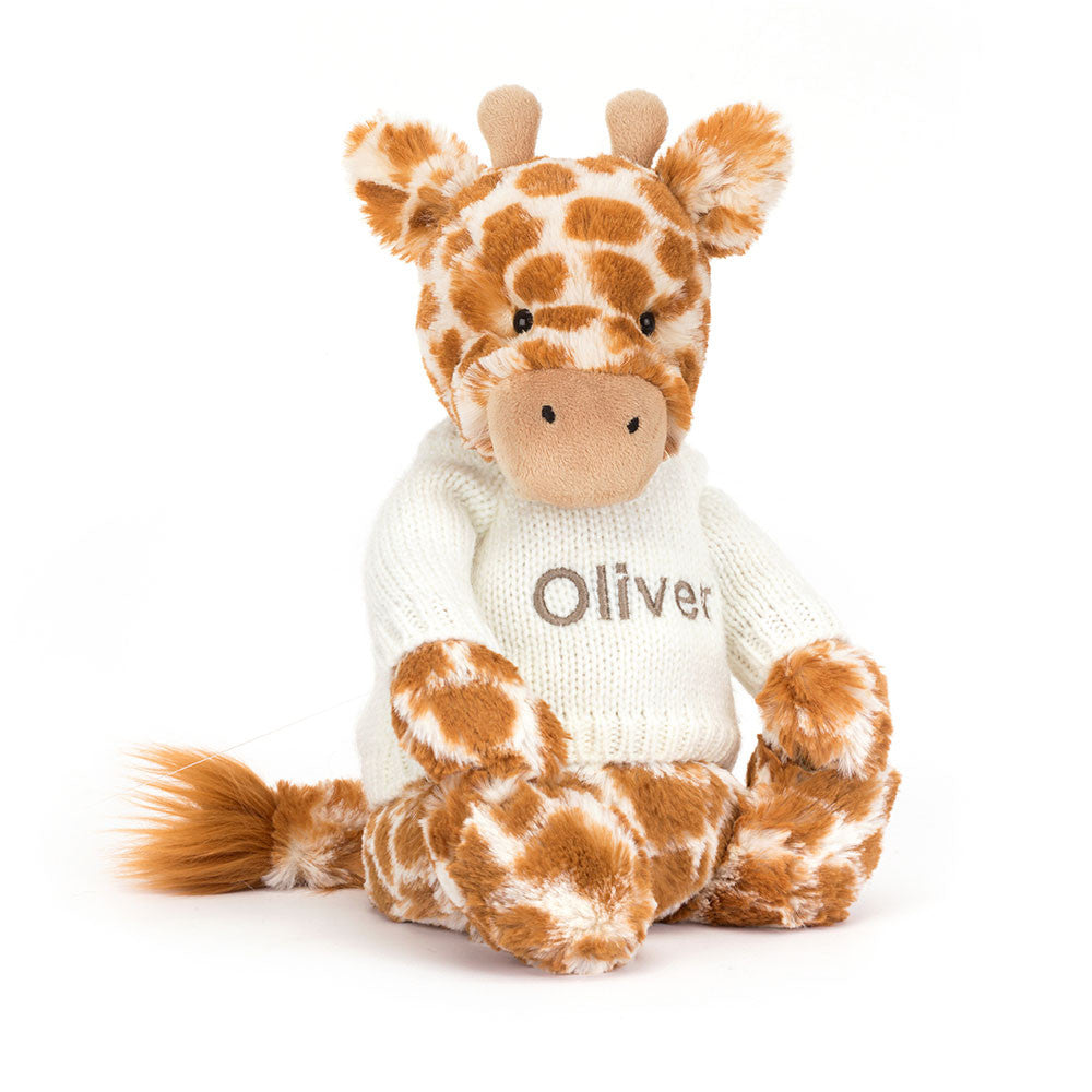 Bashful Giraffe with Personalized Cream Jumper - Jellycat For Sale