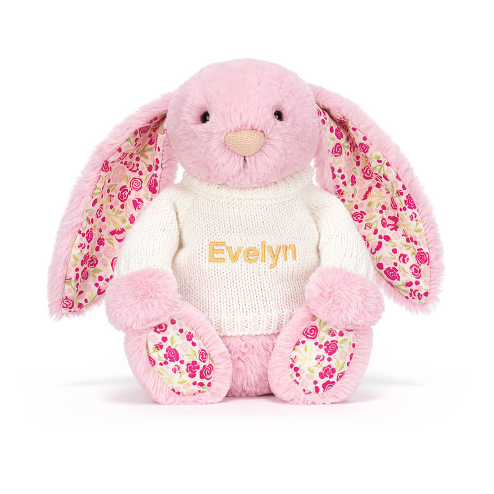 Blushkin Blossom Luxe Bunny with Personalized Cream Jumper - Jellycat Sale