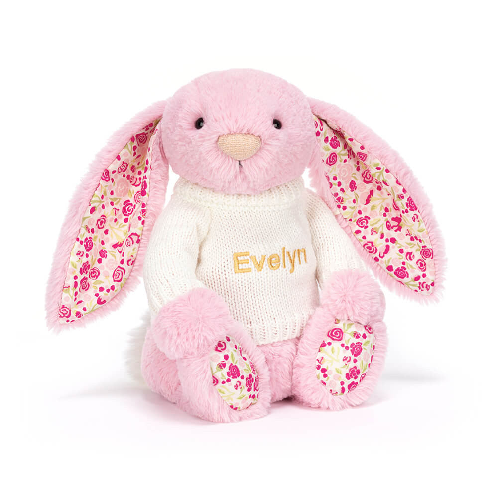 Blushkin Blossom Luxe Bunny with Personalized Cream Jumper - Jellycat Sale