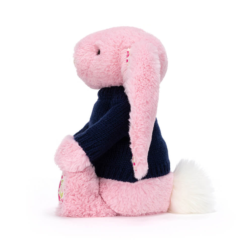 Blushkin Blossom Luxe Bunny with Personalized Navy Jumper - Jellycat Online