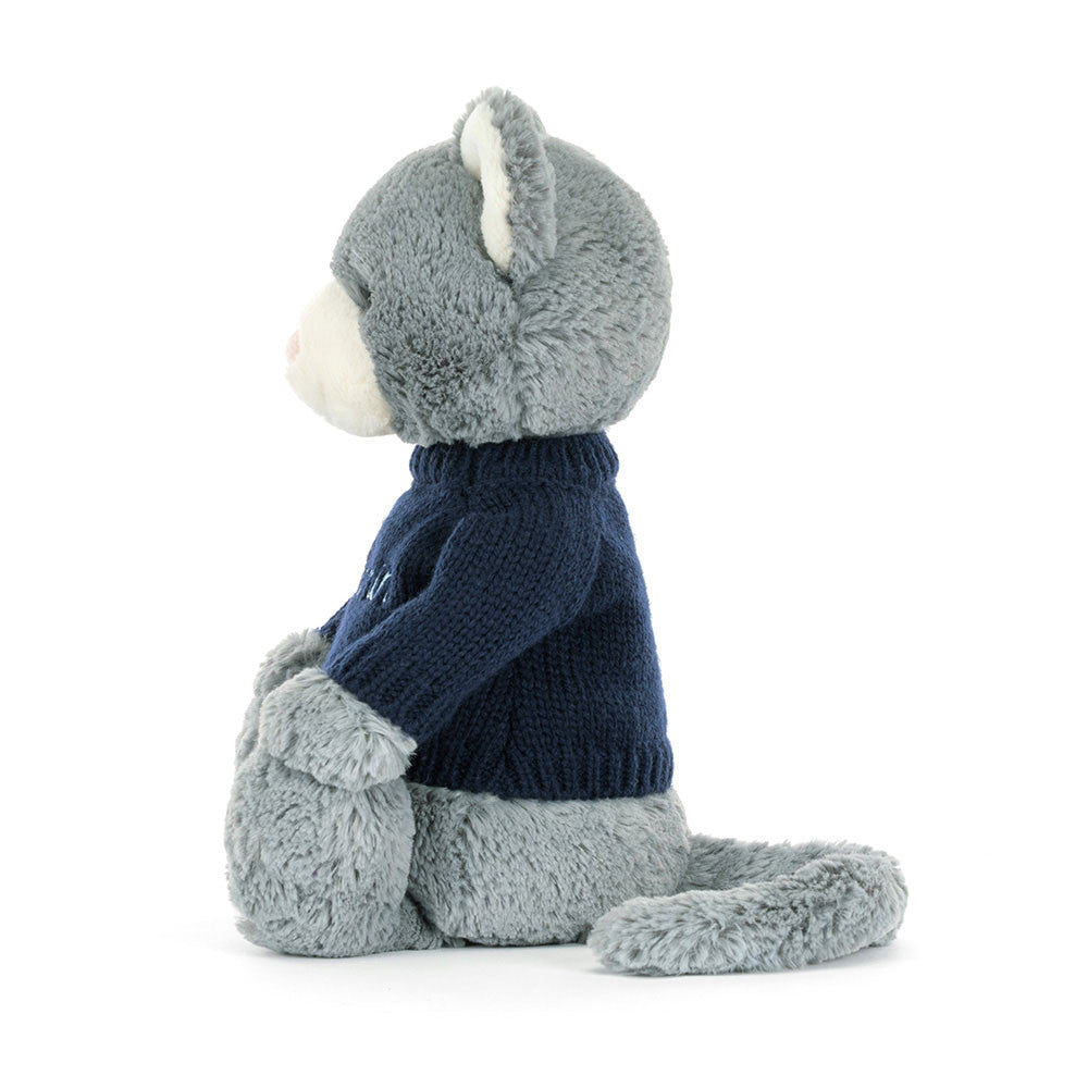 Bashful Kitten with Personalized Navy Jumper - Jellycat