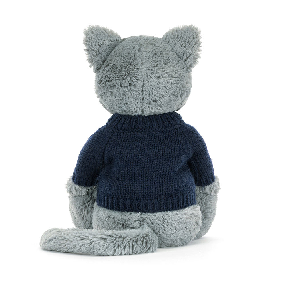 Bashful Kitten with Personalized Navy Jumper - Jellycat
