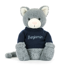 Bashful Kitten with Personalized Navy Jumper - Jellycat