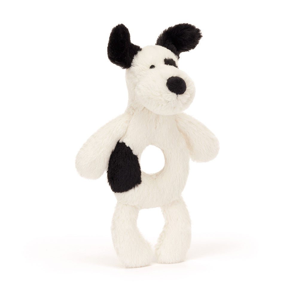 Bashful Black & Cream Puppy Ring Rattle - Jellycat Online