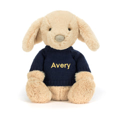 Bashful Luxe Puppy Orlando with Personalized Navy Jumper - Jellycat Discount