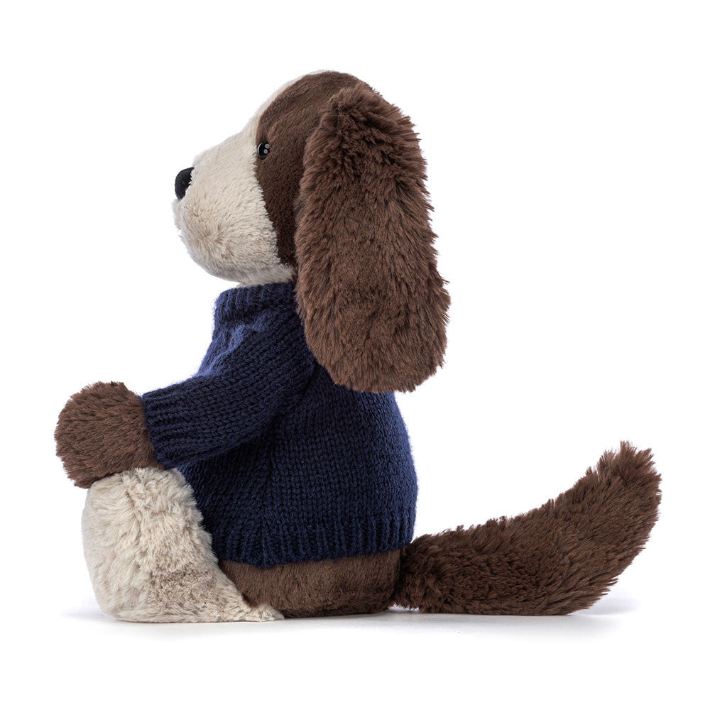 Bashful Fudge Puppy with Personalized Navy Jumper - Jellycat For Sale