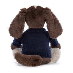 Bashful Fudge Puppy with Personalized Navy Jumper - Jellycat For Sale