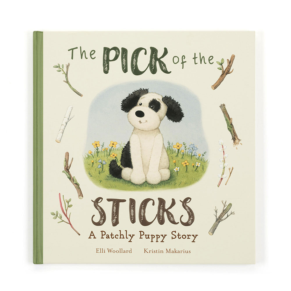 The Pick of the Sticks Book and Bashful Black & Cream Puppy Medium - Jellycat For Sale