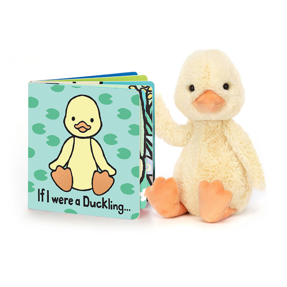 If I Were a Duckling Board Book & Bashful Duckling Medium - Jellycat For Sale