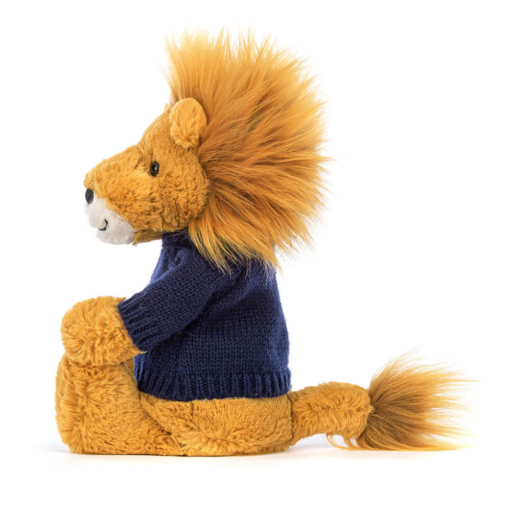 Bashful Lion with Personalized Navy Jumper - Jellycat For Sale