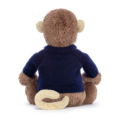 Bashful Monkey with Personalized Navy Jumper - Jellycat Sale
