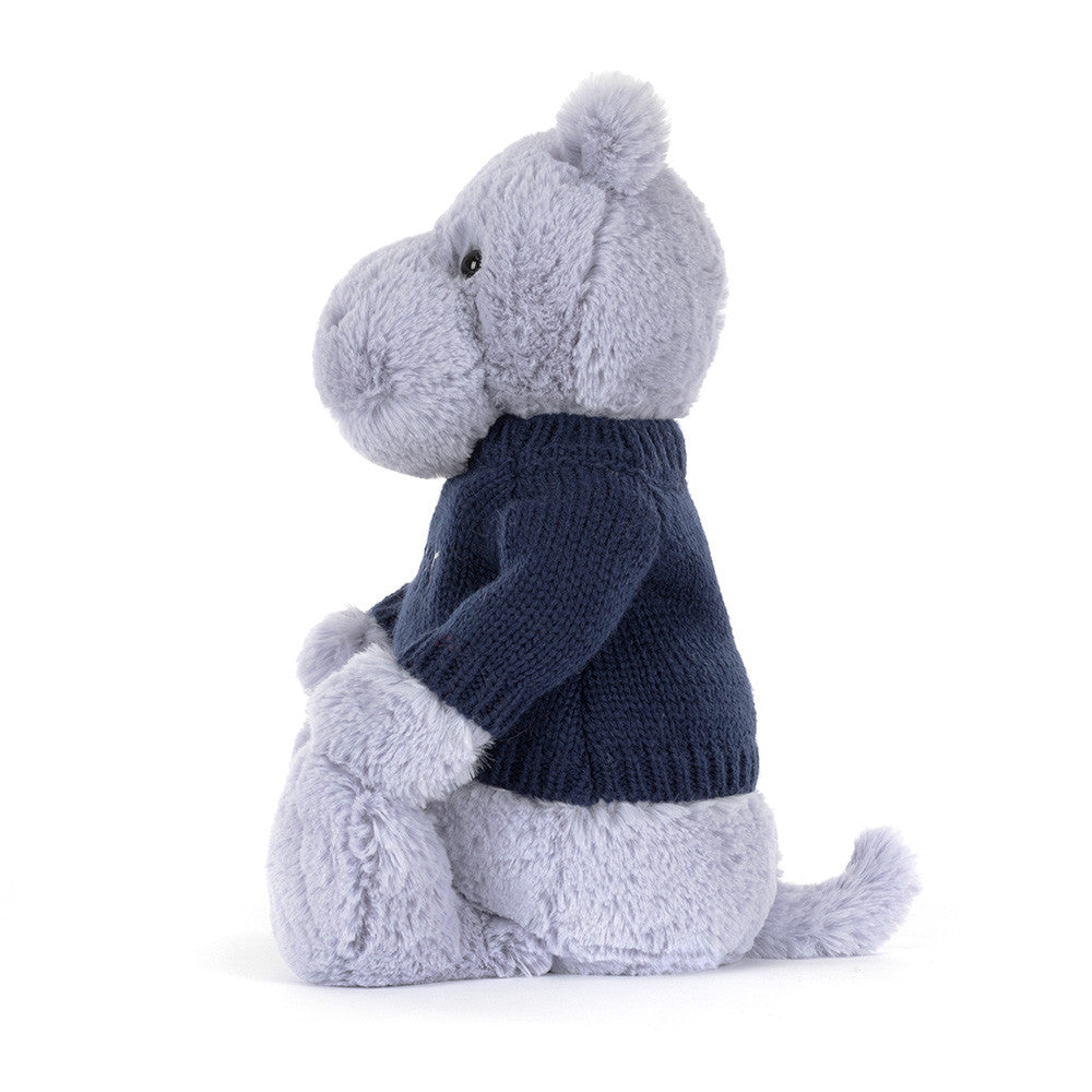 Bashful Hippo with Personalized Navy Jumper - Jellycat Sale