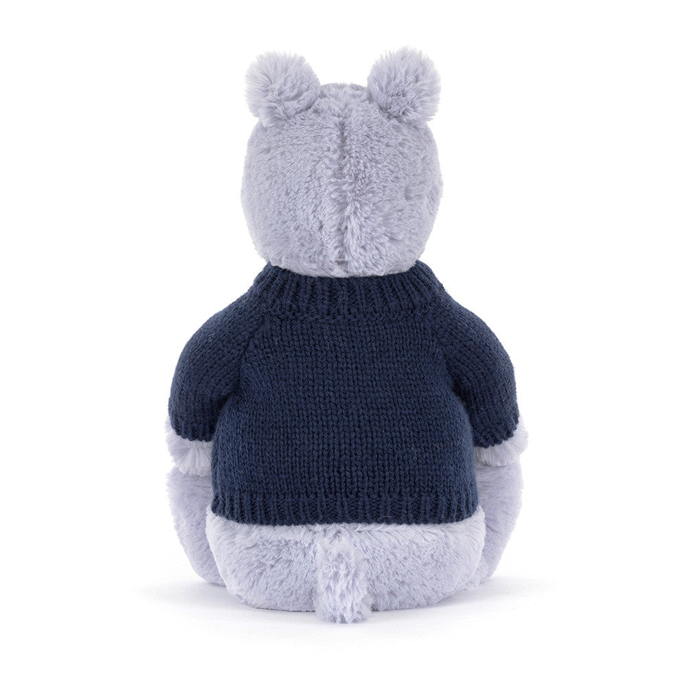 Bashful Hippo with Personalized Navy Jumper - Jellycat Sale