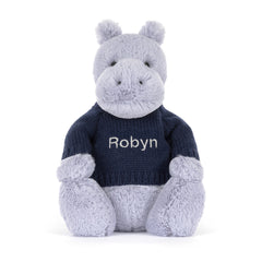 Bashful Hippo with Personalized Navy Jumper - Jellycat Sale