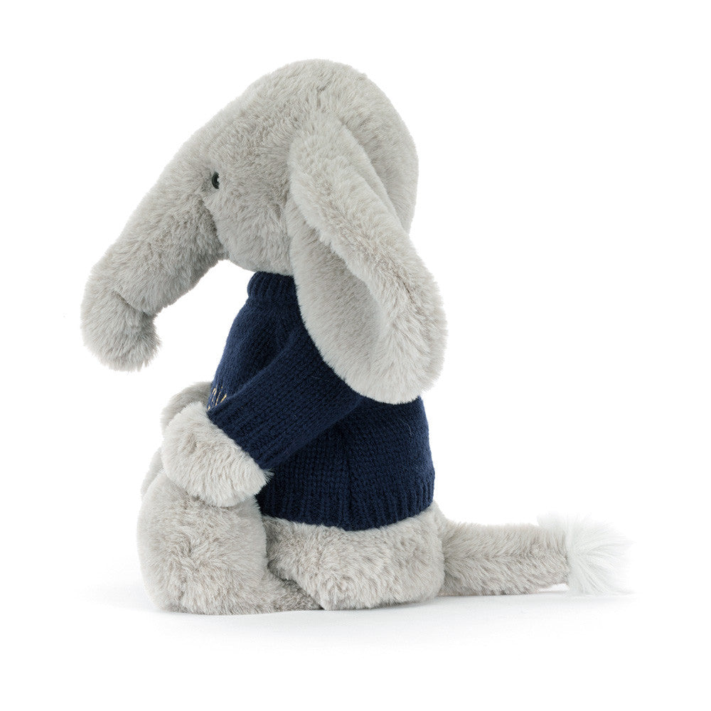 Bashful Luxe Elephant Thuddeus with Personalized Navy Jumper - Jellycat Online