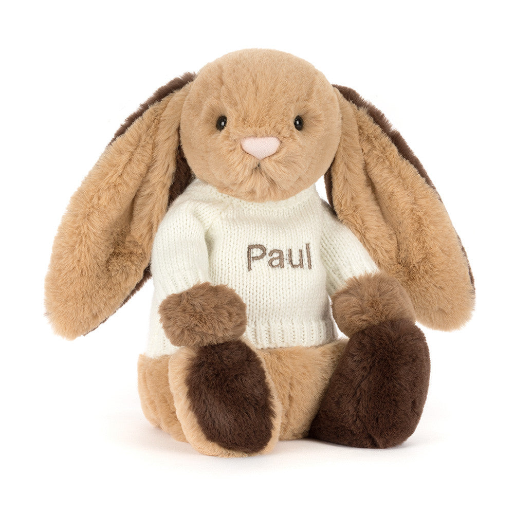Bashful Patchwork Brown Bunny with Personalized Cream Jumper - Jellycat