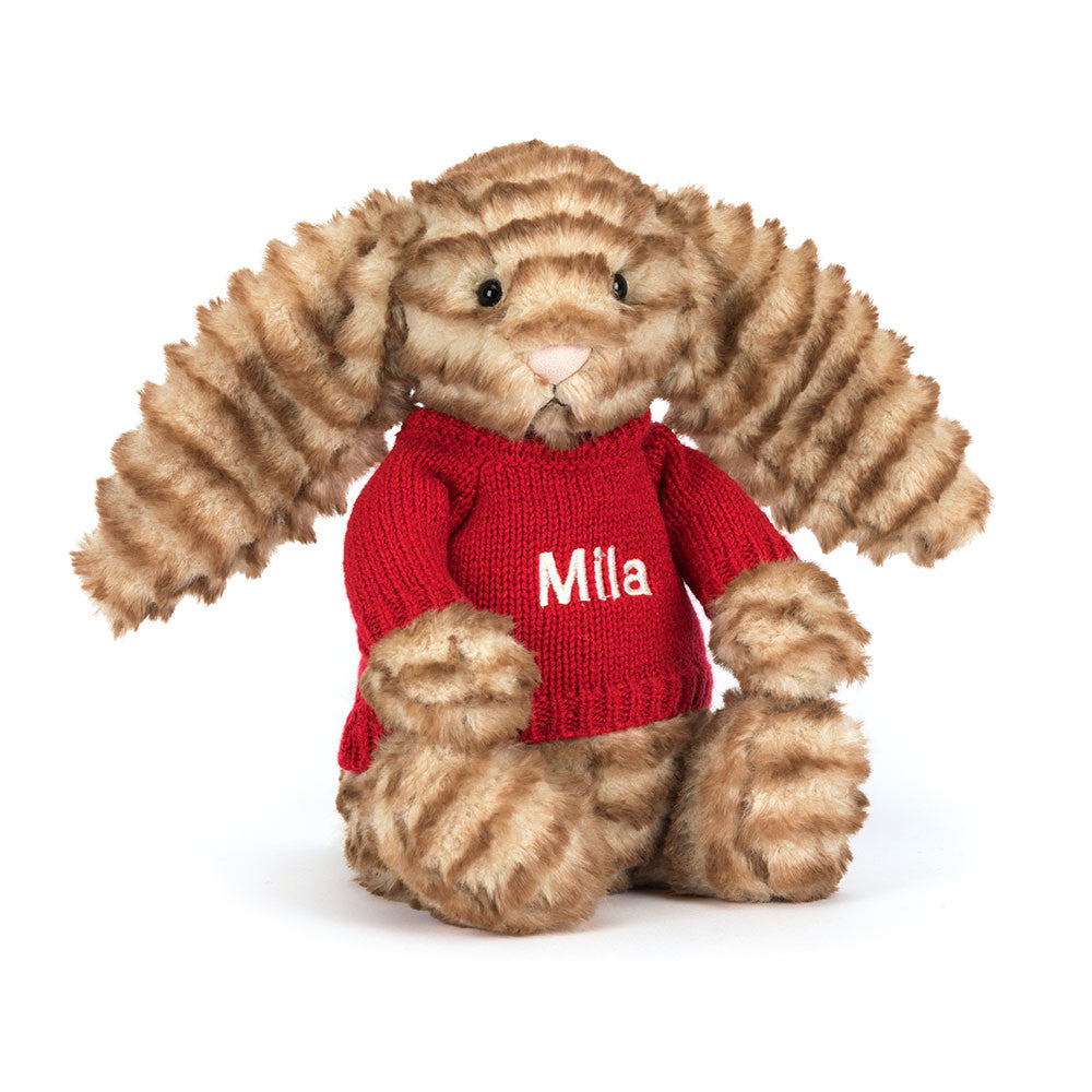 Bashful Luxe Bunny Juniper with Personalized Red Jumper - Jellycat Sale