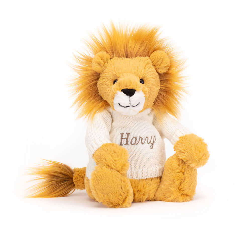 Bashful Lion with Personalized Cream Jumper - Jellycat For Sale