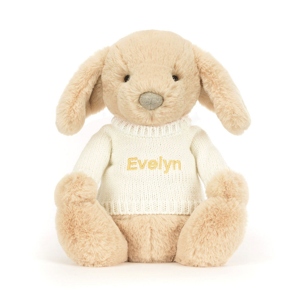 Bashful Luxe Puppy Orlando with Personalized Cream Jumper - Jellycat Sale