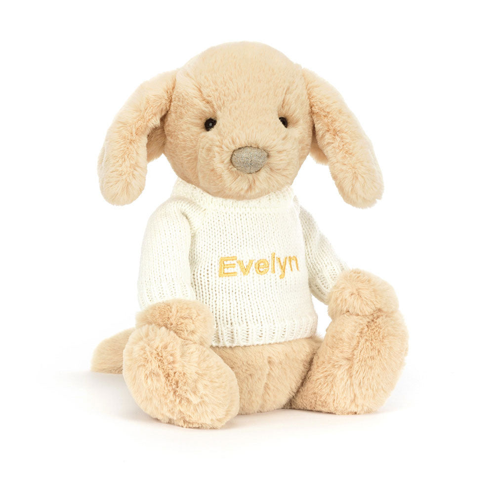 Bashful Luxe Puppy Orlando with Personalized Cream Jumper - Jellycat Sale