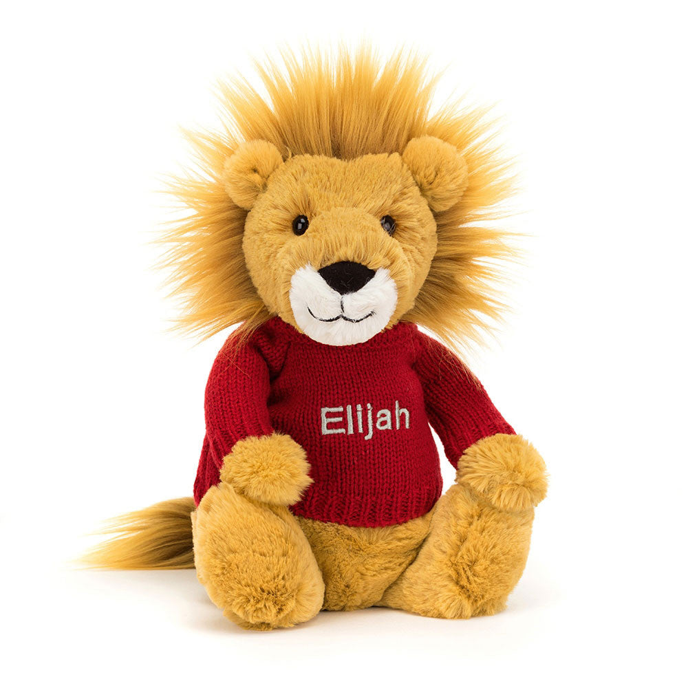 Bashful Lion with Personalized Red Jumper - Jellycat Online