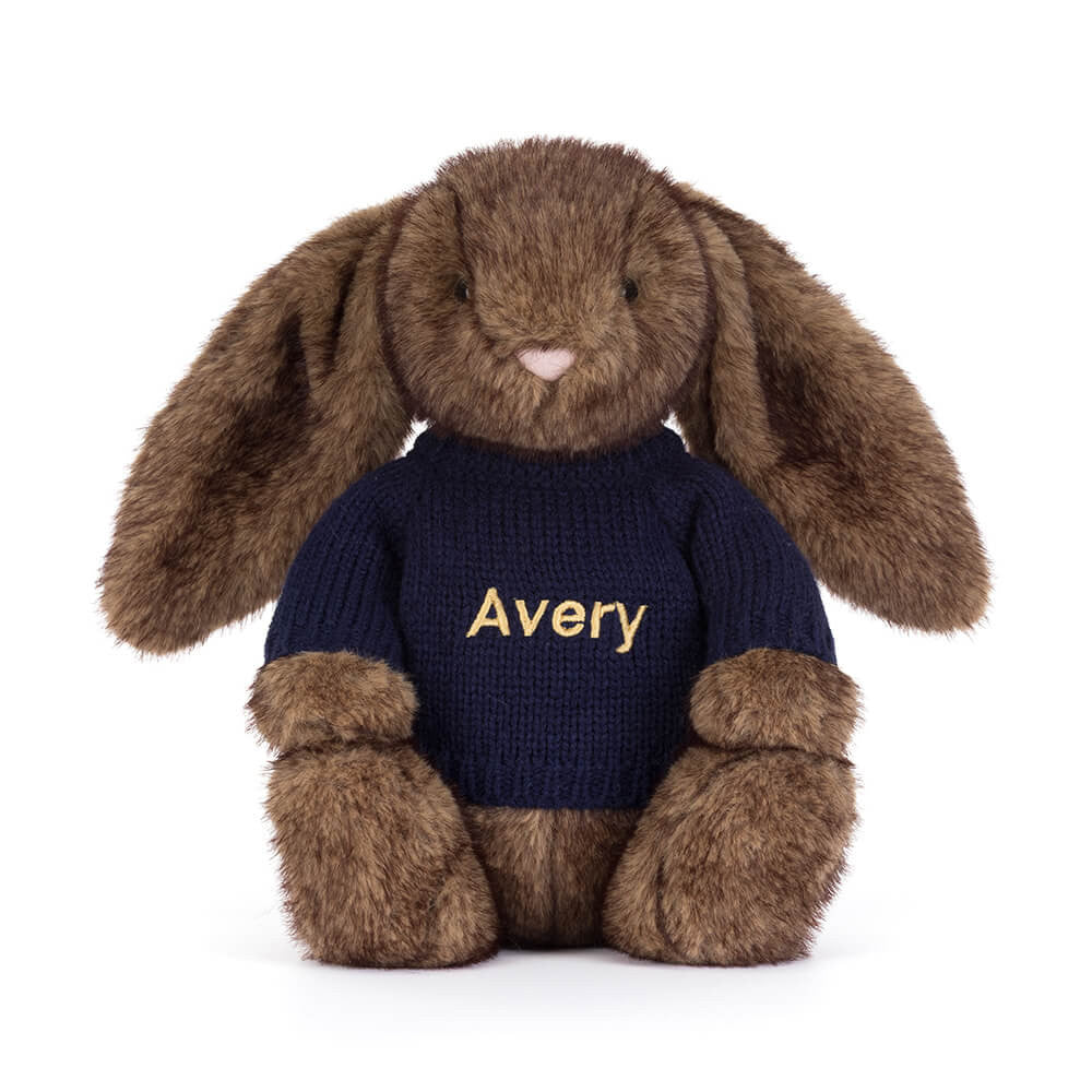 Hoppleston Luxe Bunny with Personalized Navy Jumper - Jellycat
