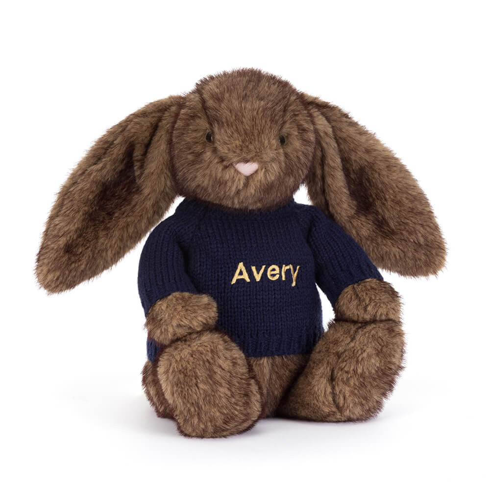 Hoppleston Luxe Bunny with Personalized Navy Jumper - Jellycat