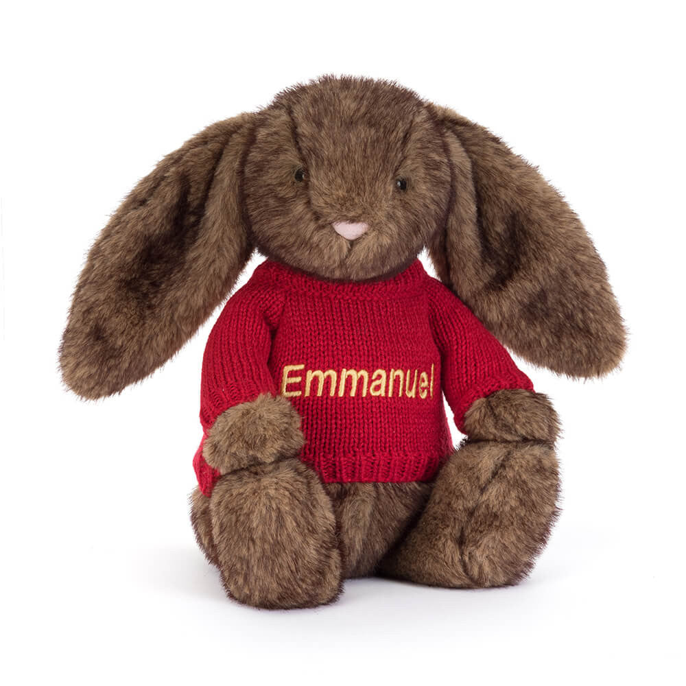 Hoppleston Luxe Bunny with Personalized Red Jumper - Jellycat For Sale