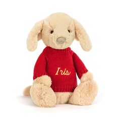Bashful Luxe Puppy Orlando with Personalized Red Jumper - Jellycat Sale