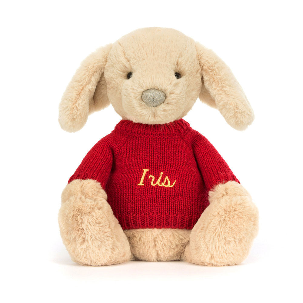 Bashful Luxe Puppy Orlando with Personalized Red Jumper - Jellycat Sale