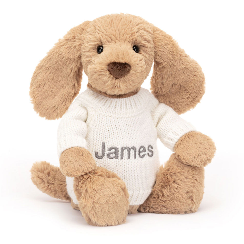 Bashful Toffee Puppy with Personalized Cream Jumper - Jellycat Online