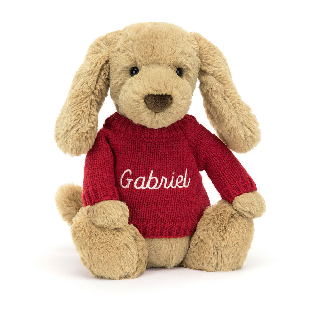 Bashful Toffee Puppy with Personalized Red Jumper - Jellycat Discount