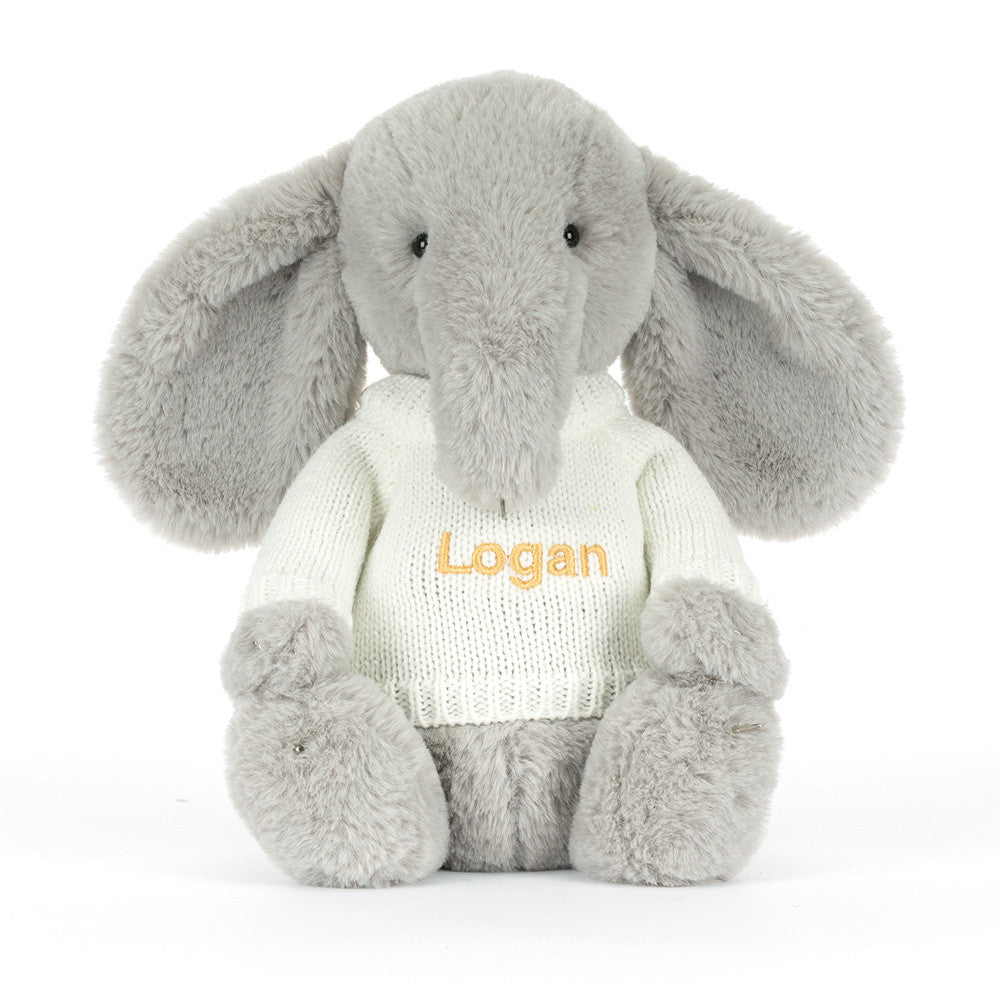 Bashful Luxe Elephant Thuddeus with Personalized Cream Jumper - Jellycat