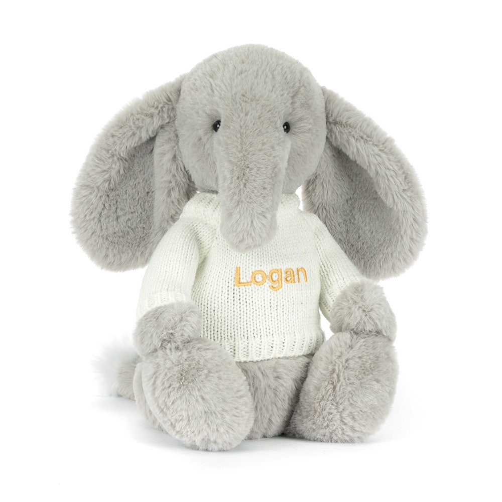 Bashful Luxe Elephant Thuddeus with Personalized Cream Jumper - Jellycat