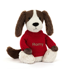 Bashful Fudge Puppy with Personalized Red Jumper - Jellycat For Sale