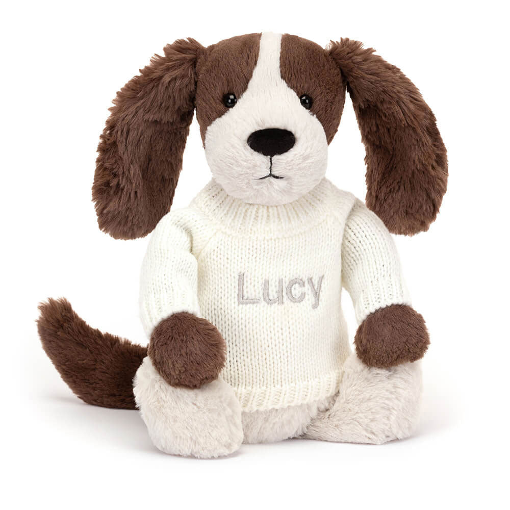 Bashful Fudge Puppy with Personalized Cream Jumper - Jellycat Online
