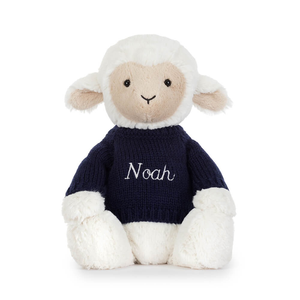 Skipson Lamb with Personalized Navy Jumper - Jellycat For Sale