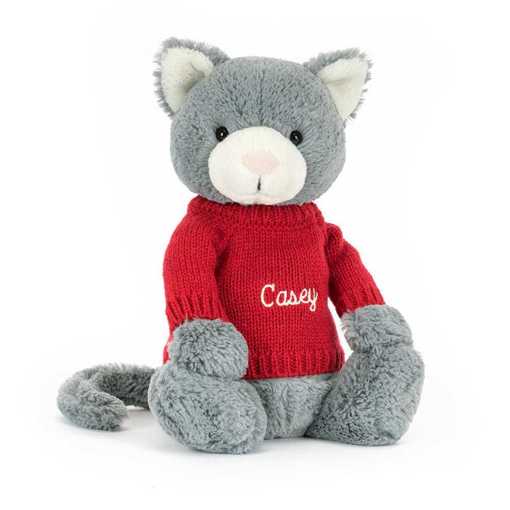 Bashful Kitten with Personalized Red Jumper - Jellycat