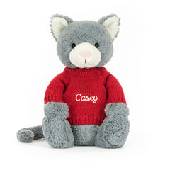Bashful Kitten with Personalized Red Jumper - Jellycat