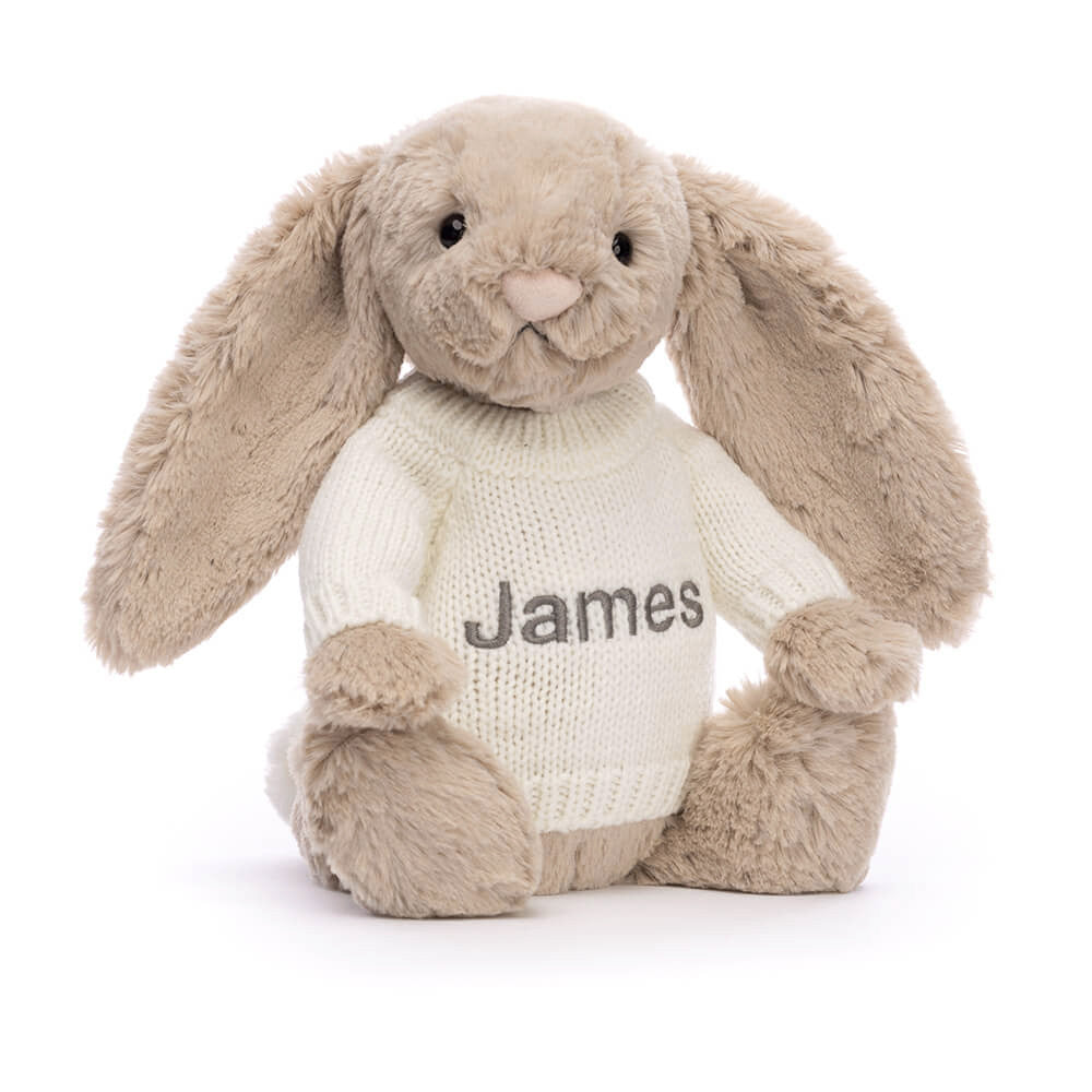 Bashful Beige Bunny with Personalized Cream Jumper - Jellycat For Sale