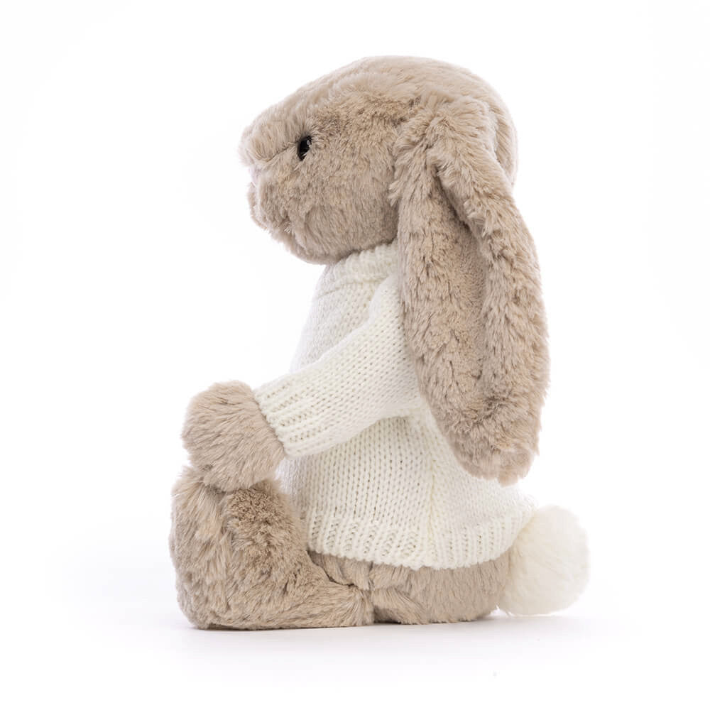 Bashful Beige Bunny with Personalized Cream Jumper - Jellycat For Sale