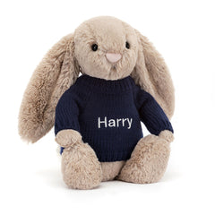 Bashful Beige Bunny with Personalized Navy Jumper - Jellycat Sale
