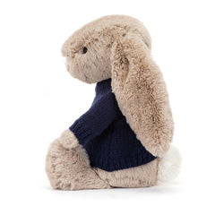 Bashful Beige Bunny with Personalized Navy Jumper - Jellycat Sale