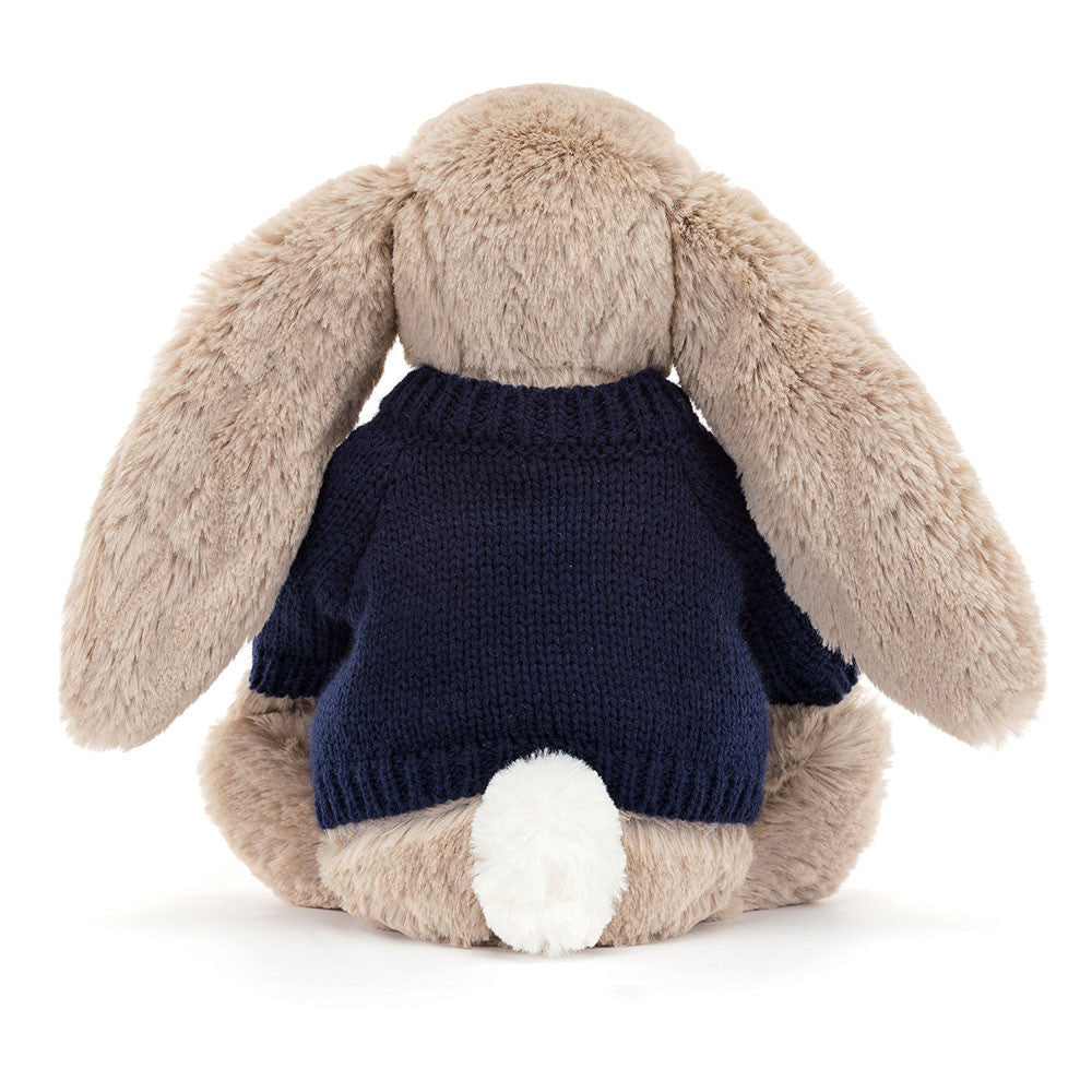 Bashful Beige Bunny with Personalized Navy Jumper - Jellycat Sale