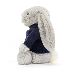 Bashful Silver Bunny with Personalized Navy Jumper - Jellycat Online