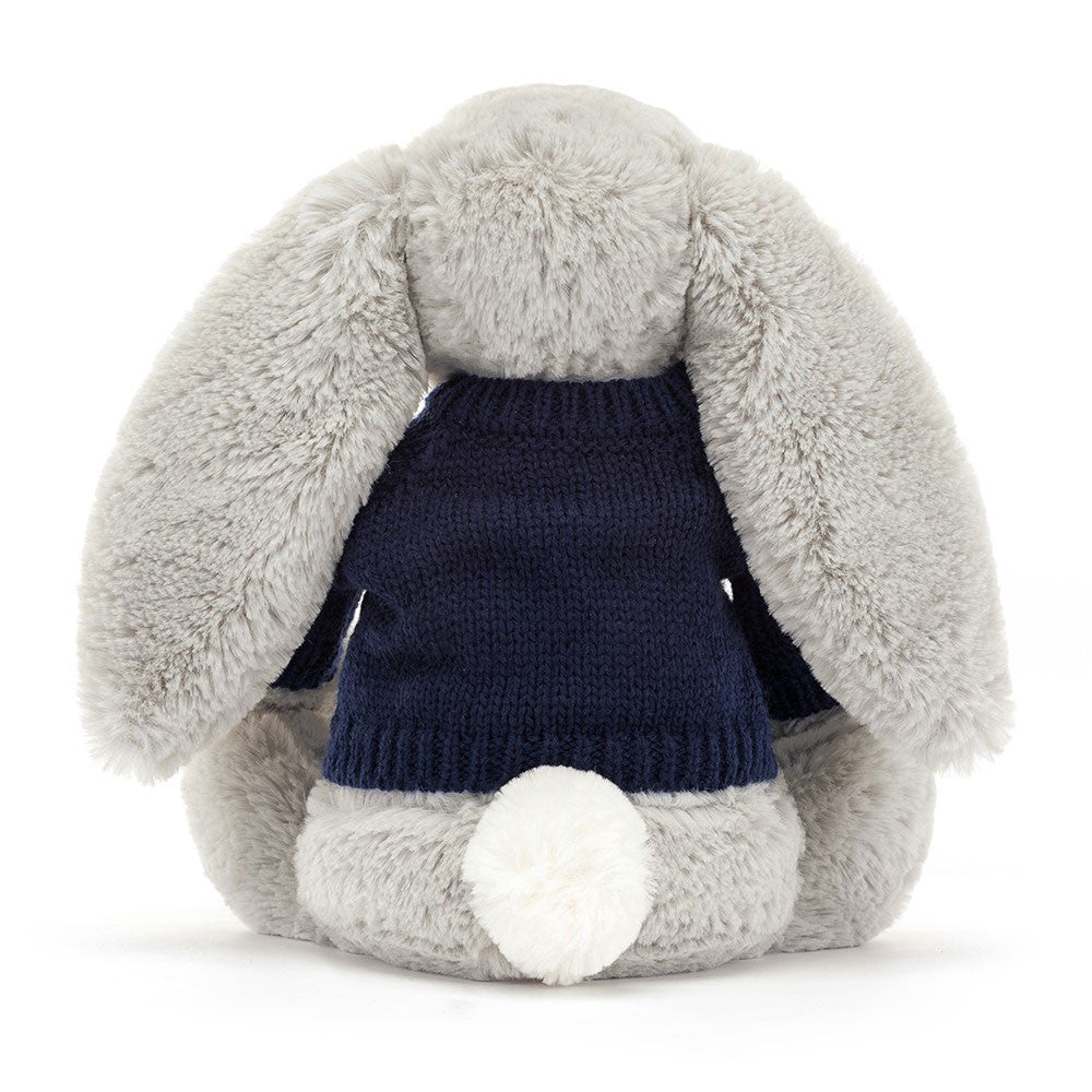 Bashful Silver Bunny with Personalized Navy Jumper - Jellycat Online