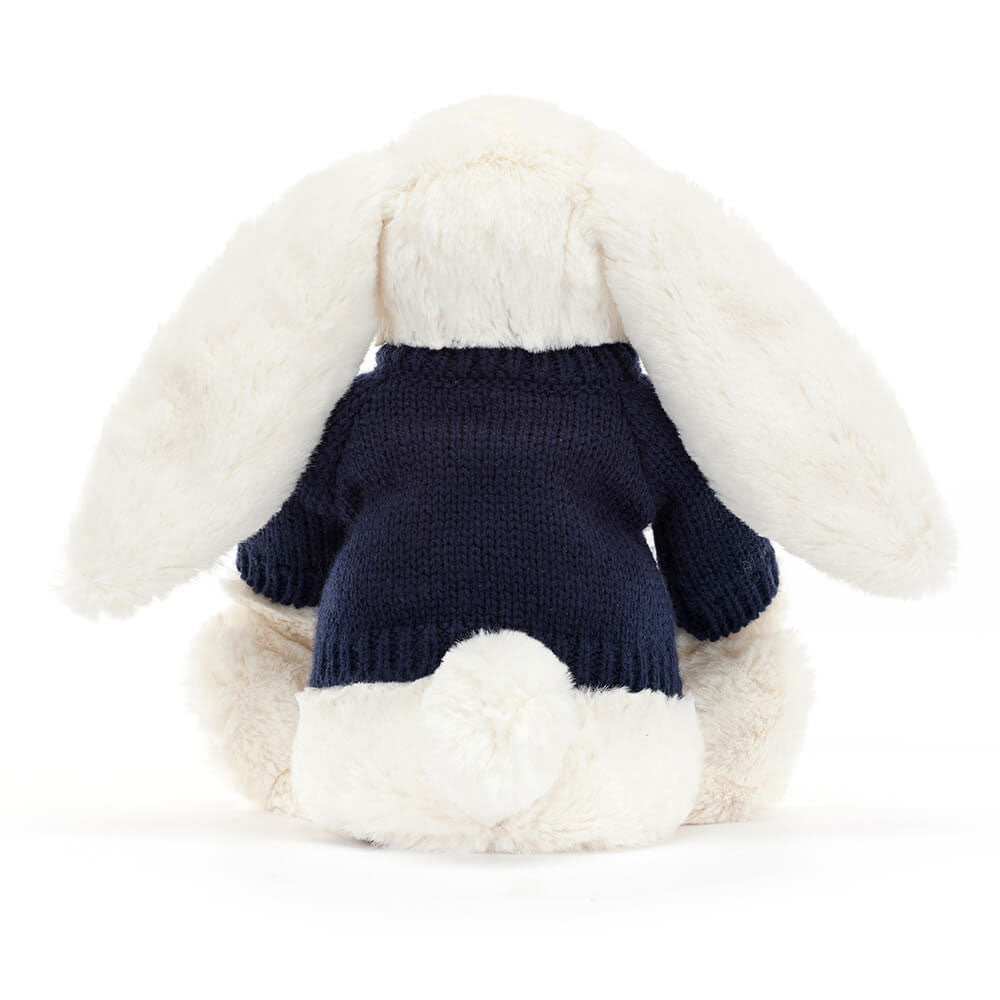 Bashful Cream Bunny with Personalized Navy Jumper - Jellycat