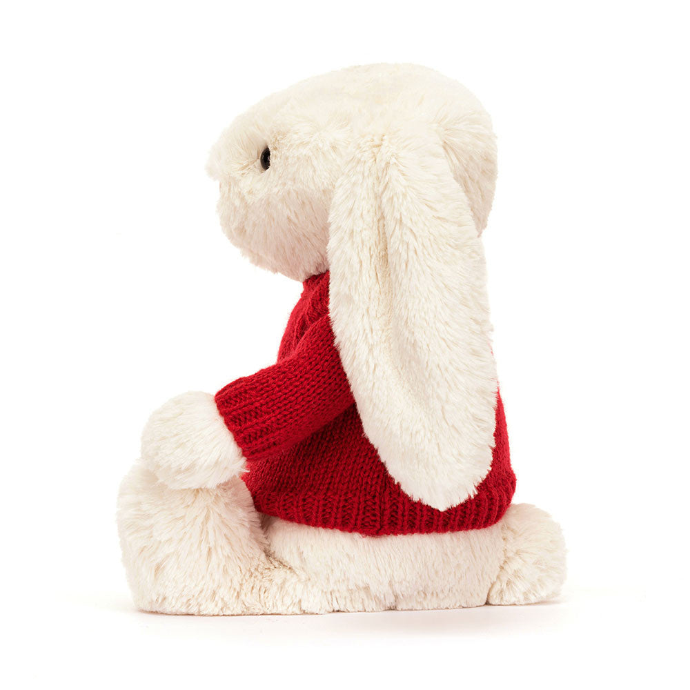Bashful Cream Bunny with Personalized Red Jumper - Jellycat For Sale